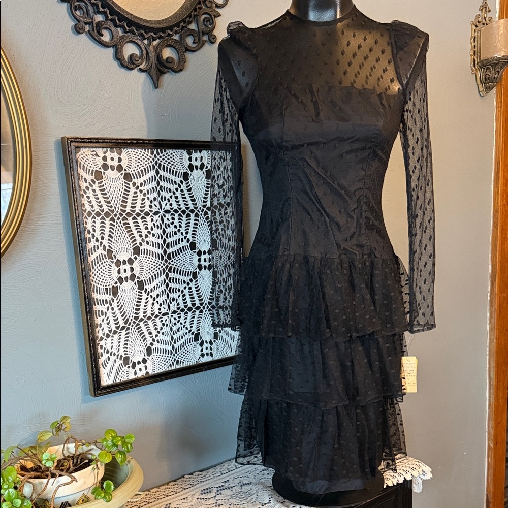 Positive influence vintage Black Tiered Dress